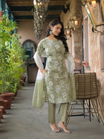 Paimara Olive Green Kurta Pant with Dupatta thumbnail 4