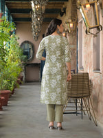 Paimara Olive Green Kurta Pant with Dupatta thumbnail 2