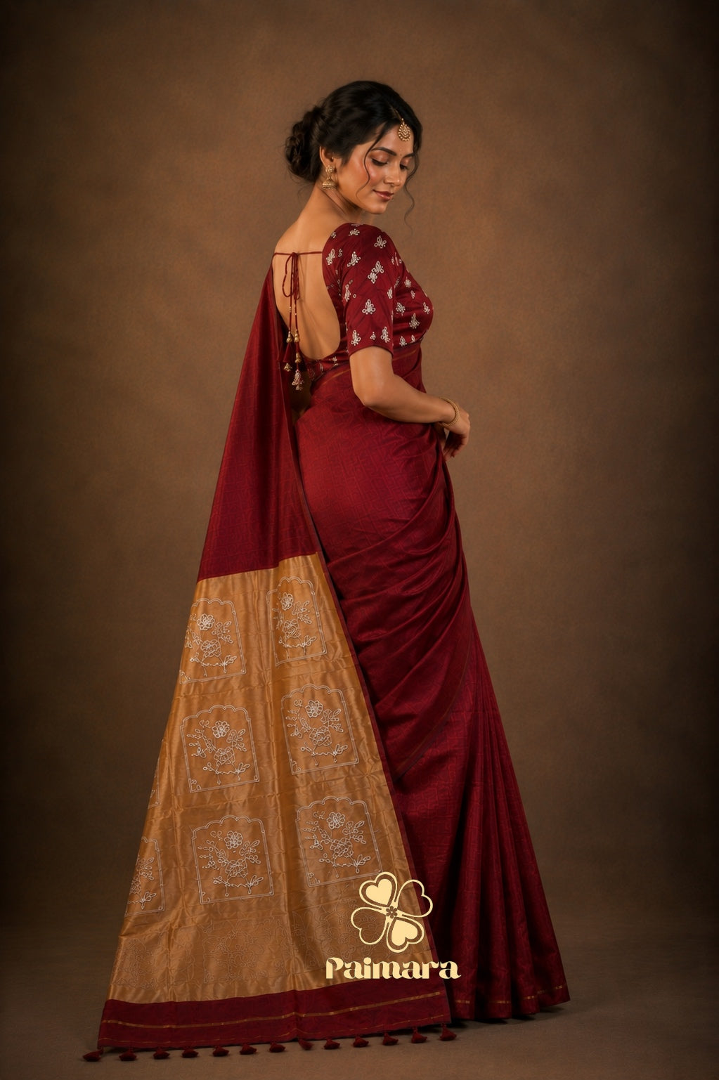 Deep maroon mul cotton saree