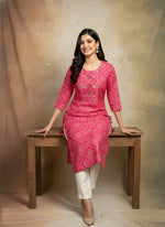 Paimara Rani Pink Printed Straight Cotton Kurti top thumbnail 6