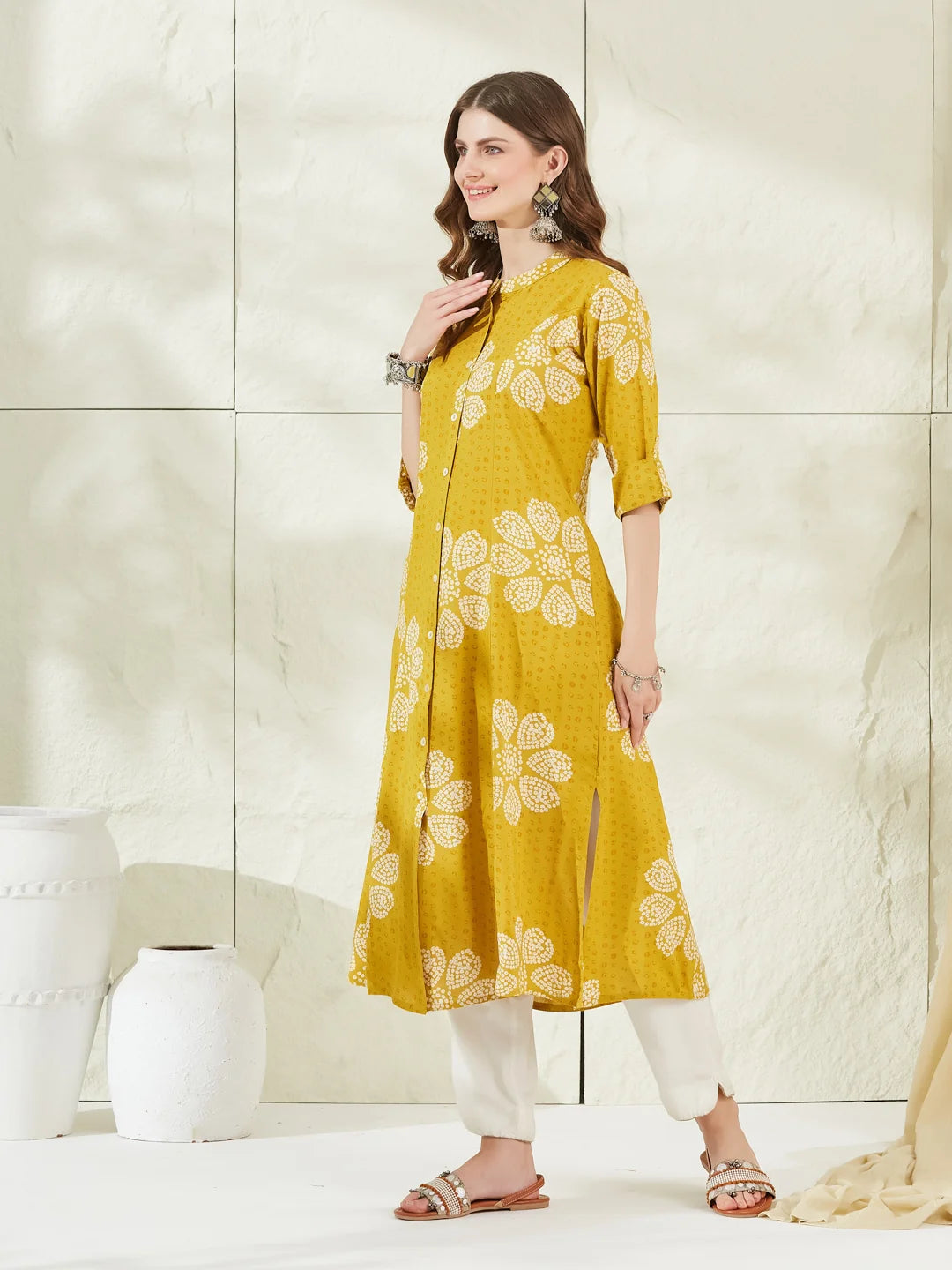 Mustard Rayon A-Line Kurta