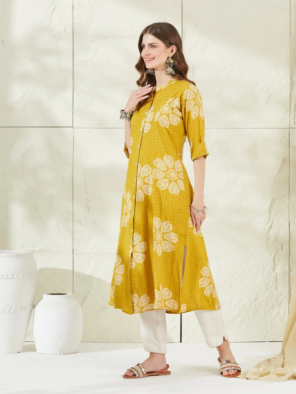 Mustard Rayon A-Line Kurta