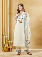 Off White Blue Embroidery Kurta Pant Set thumbnail 1