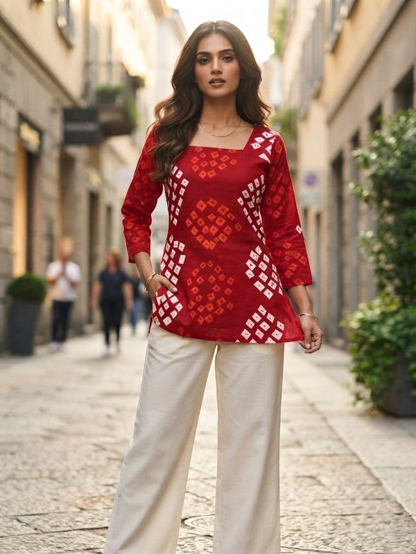 Traditional Red Bandhani Print Top