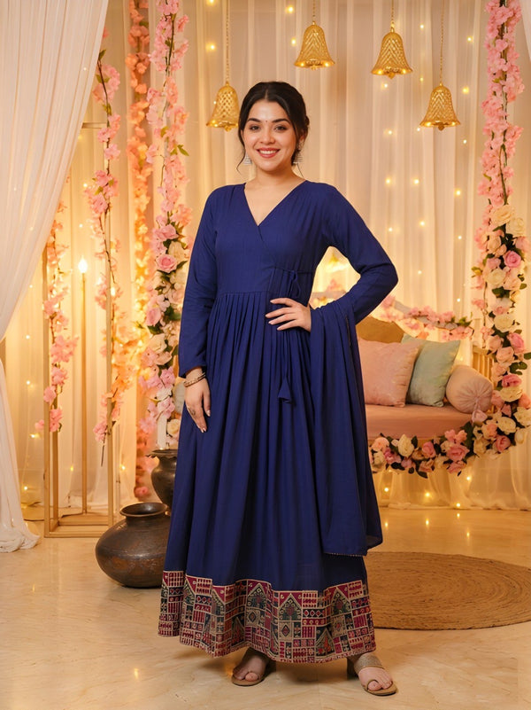 Blue Angrakha Style Anarkali Kurta with Dupatta Suit