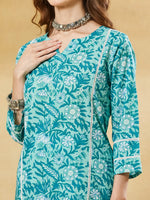 Torquise Blue Cotton Kurta Pant Set thumbnail 4