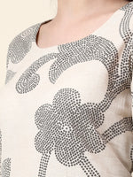 Off White Cotton Round Neck Kurta Palazzo Set thumbnail 3