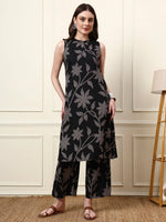 Black Boat Neck Sleeveless Rayon Co-ords Sets thumbnail 1