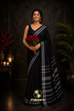 KALI - Black Cotton Saree with Temple Border thumbnail 3