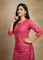 Paimara Rani Pink Printed Straight Cotton Kurti top thumbnail 5