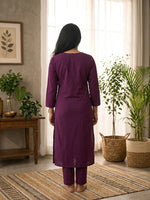 Paimara Plum Purple Floral Embroidery Dabu Cotton Co-ord Set with Pocket thumbnail 3