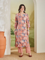 Paimara Santra Phool Orange Floral Cotton Straight Kurta Set with Dupatta thumbnail 4