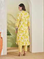Yellow Floral Print Straight Fit Pure Cotton Kurta with Pants thumbnail 4