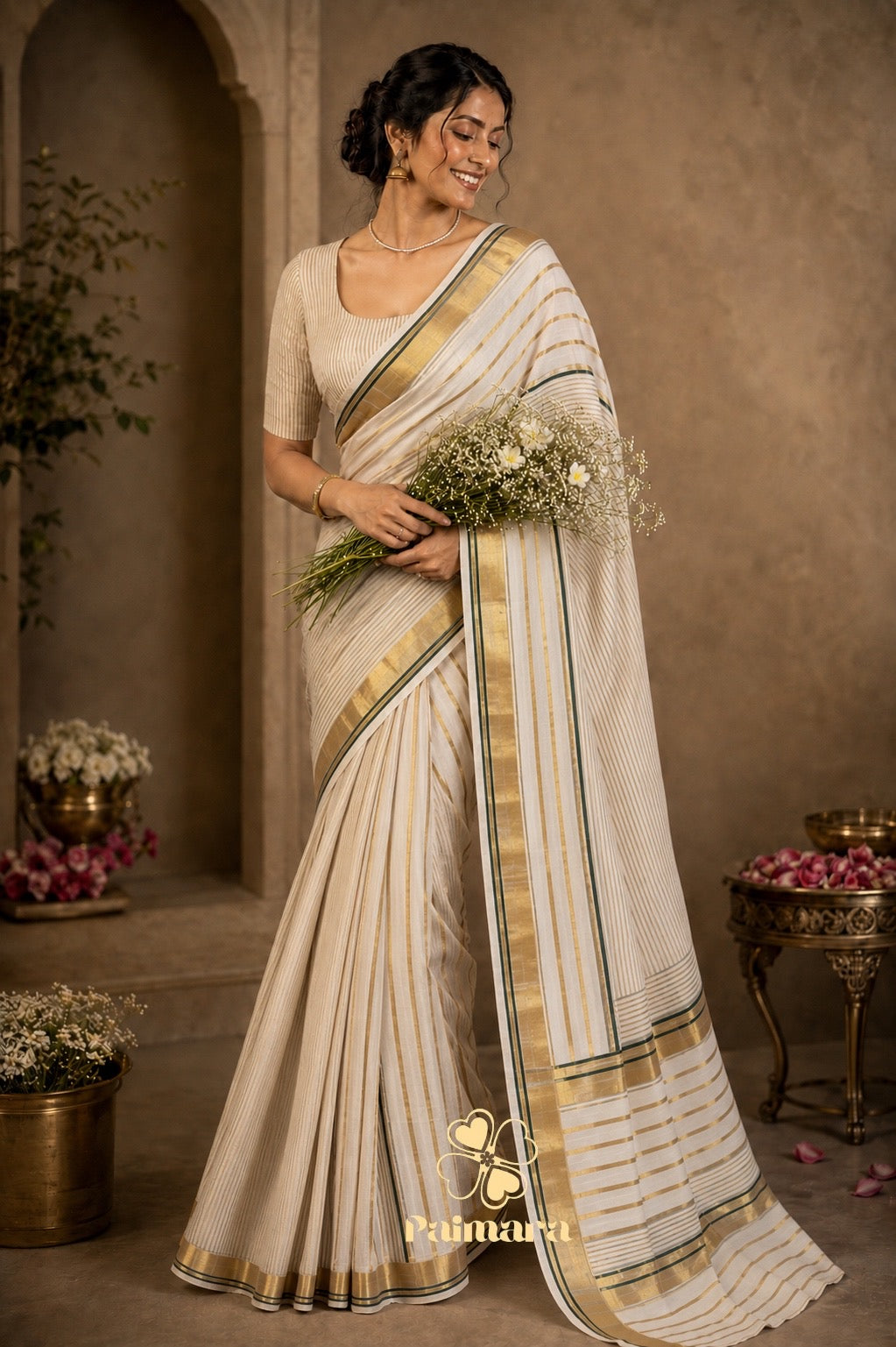Paimara Onam Special Mul Cotton Kasavu Saree