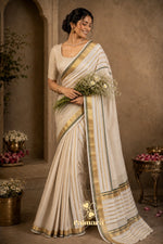 Paimara Onam Special Mul Cotton Kasavu Saree thumbnail 1