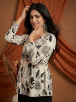 White-Black Cotton Fancy Flared Short Kurti & Tunic - thumbnail 2