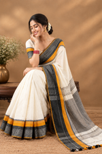 Paimara Ivory White Bengal Pure Cotton Saree thumbnail 2