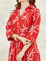 Red Cotton Shirt Coller Midi Dress thumbnail 5