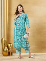 Torquise Blue Cotton Kurta Pant Set thumbnail 6