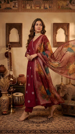 Maroon Woman Angrakha Style Anarkali Kurta set thumbnail 1