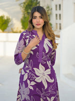 Purple V Neck A-Line Cotton Kurta Pant Sets thumbnail 6