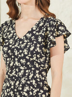 Black Rayon V Neck Midi Dress thumbnail 2