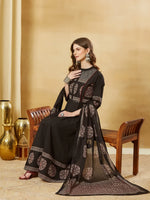Black Floral Print Cotton Anarkali Kurta Sets With Dupatta thumbnail 2
