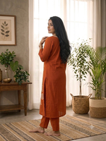 Paimara Terracotta Medallion Embroidered Dabu Cotton Co-ord Set with Pocket thumbnail 2