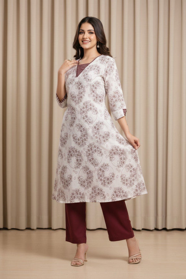 Maroon Cotton Printed Kurti Top