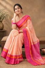 Paimara Peach Blush Bengal Pure Cotton Saree thumbnail 3
