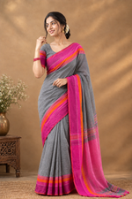 Paimara Stone Grey Bengal Pure Cotton Saree thumbnail 5
