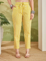 Yellow Floral Print Straight Fit Pure Cotton Kurta with Pants thumbnail 2