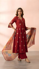 Maroon Angrakha Style Anarkali Kurta with Dupatta Suit thumbnail 2