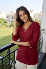 Maroon Embroidered Roman Silk Fancy Top thumbnail 2