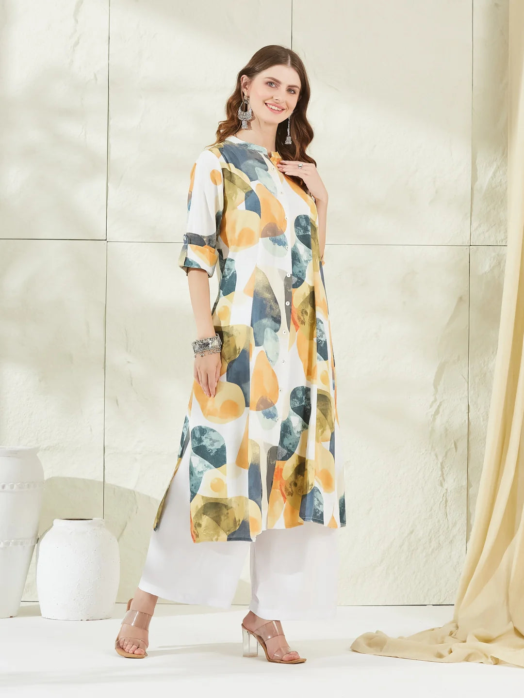 Aqua Green Rayon A-Line Kurta