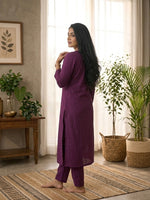Paimara Plum Purple Floral Embroidery Dabu Cotton Co-ord Set with Pocket thumbnail 2