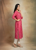 Paimara Rani Pink Printed Straight Cotton Kurti top thumbnail 4