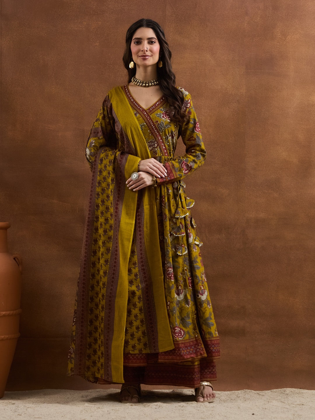 Mustard Yellow Floral Printed Kurta Set