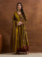 Mustard Yellow Floral Printed Kurta Set thumbnail 1
