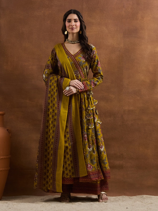 Mustard Yellow Floral Printed Kurta Set
