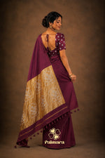 Wine maroon mul cotton saree thumbnail 1