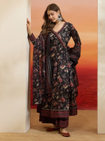 Black Floral Printed Kurta Set thumbnail 3