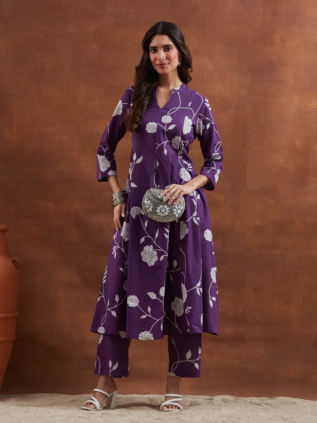 Purple Anarkali Kurta With Pants