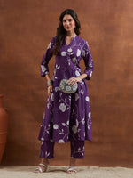 Purple Anarkali Kurta With Pants thumbnail 1