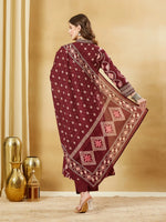 Maroon Floral Print Cotton A-Line Kurta Sets With Dupatta thumbnail 5