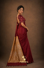 Deep maroon mul cotton saree thumbnail 3