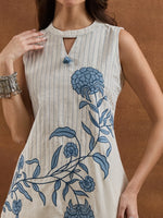 Paimara Neelkamal Ivory Blue Floral Cotton Flex A-Line Kurta Palazzo Set thumbnail 2
