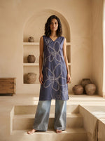 Royal blue Fancy Printed Short Kurti Top thumbnail 1