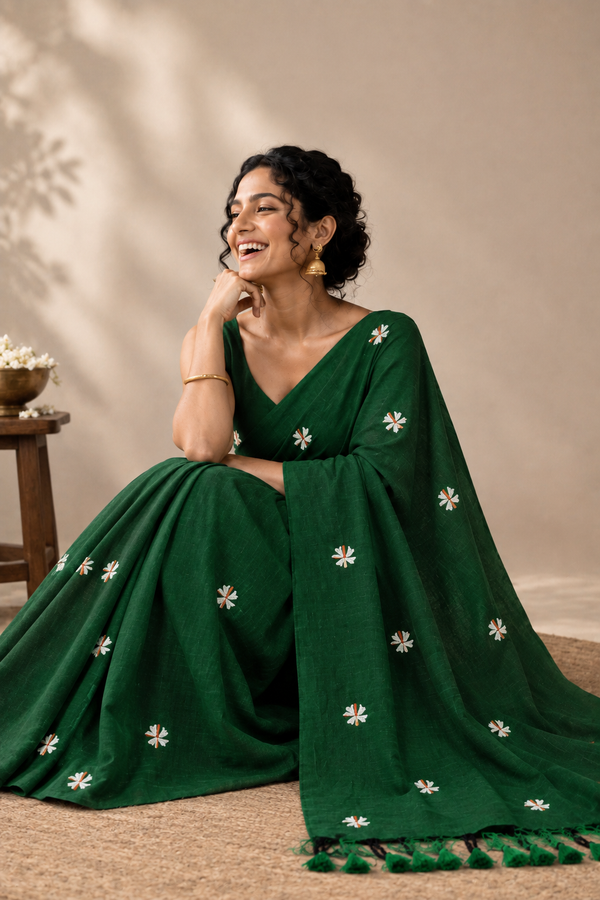 Green khadi cotton saree