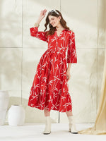 Red Cotton Shirt Coller Midi Dress thumbnail 4
